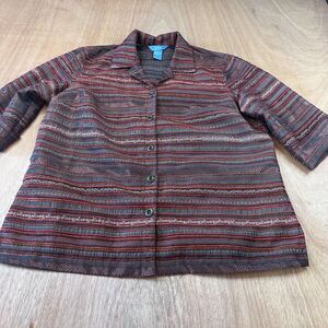 Napa Valley Textured Stripe Jacket Womens Large Button Front 3/4 Sleeve